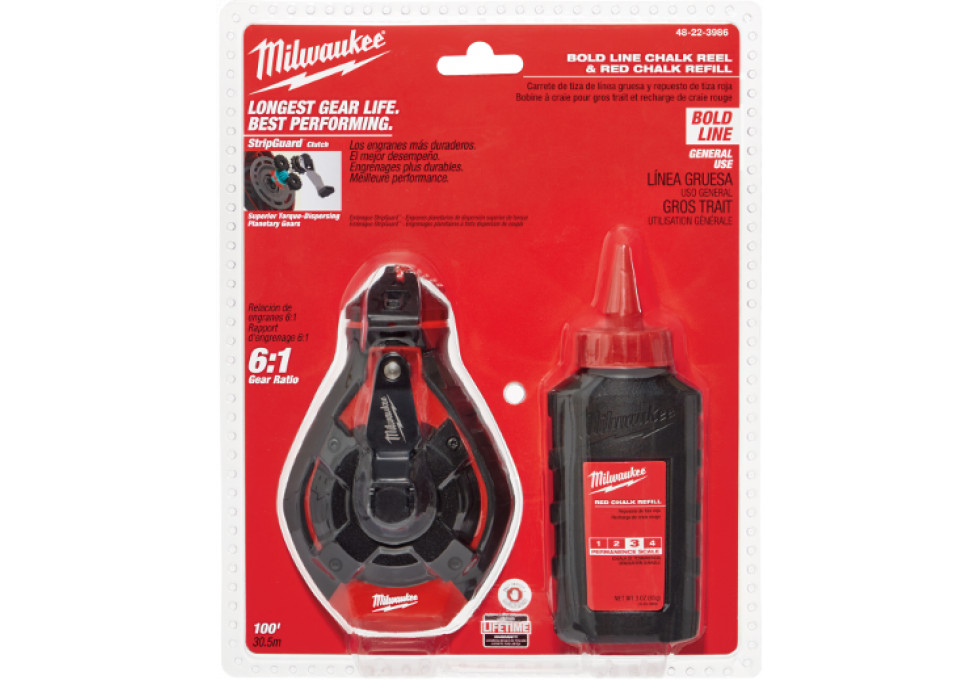 Milwaukee 48-22-3986 100 Ft. Bold Line Chalk Reel - Red Chalk