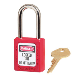 Red Zenex Thermoplastic Safety Padlock, 1-1/2in (38mm) Wide with 1-1/2in (38mm) Tall Shackle