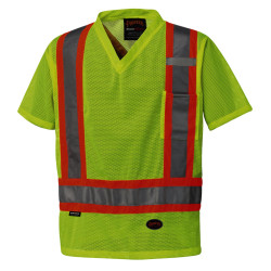 Hi-Viz Safety T-Shirts - Polyester Mesh - Chest Pocket - Yellow - L - *PIONEER