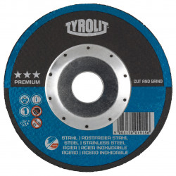 Premium Cut/Grind Wheel 5"x5/64"x7/8" Type 27 Steel/Stainless - *TYROLIT