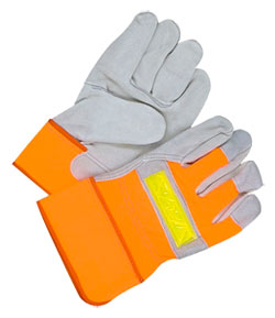 Leather/Cotton Gloves - Lined - Split Cowhide / 30-1-1003 *HI-VIZ