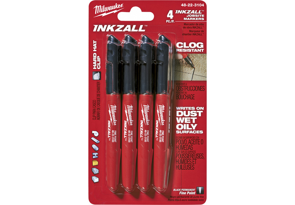 Milwaukee 48-22-3154 INKZALL Black Ultra Fine Point Marker 4pk