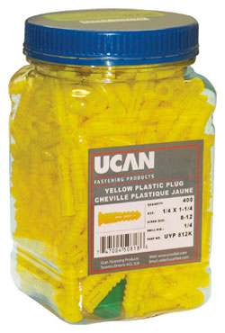 Plastic Plug - 8-10-12 x 1-1/4" - Yellow / UYP (JUG)