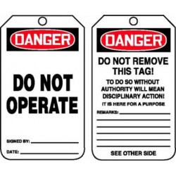Danger Do Not Operate Tag - 5-3/4" x 3-1/4" - RP Plastic / MDT112PTP (25 PK)