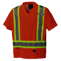 Hi-Viz Safety T-Shirts - Polyester Mesh - Chest Pocket - Orange - L - *PIONEER