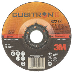 3M™ Cubitron™ II Cut and Grind Wheel, 82278, T27, 5 in x 1/8 in x 7/8 in - Black