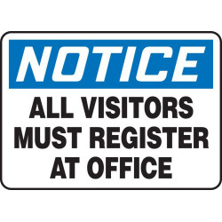Notice All Visitors Must Register at Office Sign - 10" x 14" - Plastic / MADM893VP