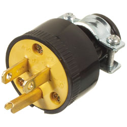 3-Wire Male Rubber Plug w/Clamp - 15 A 