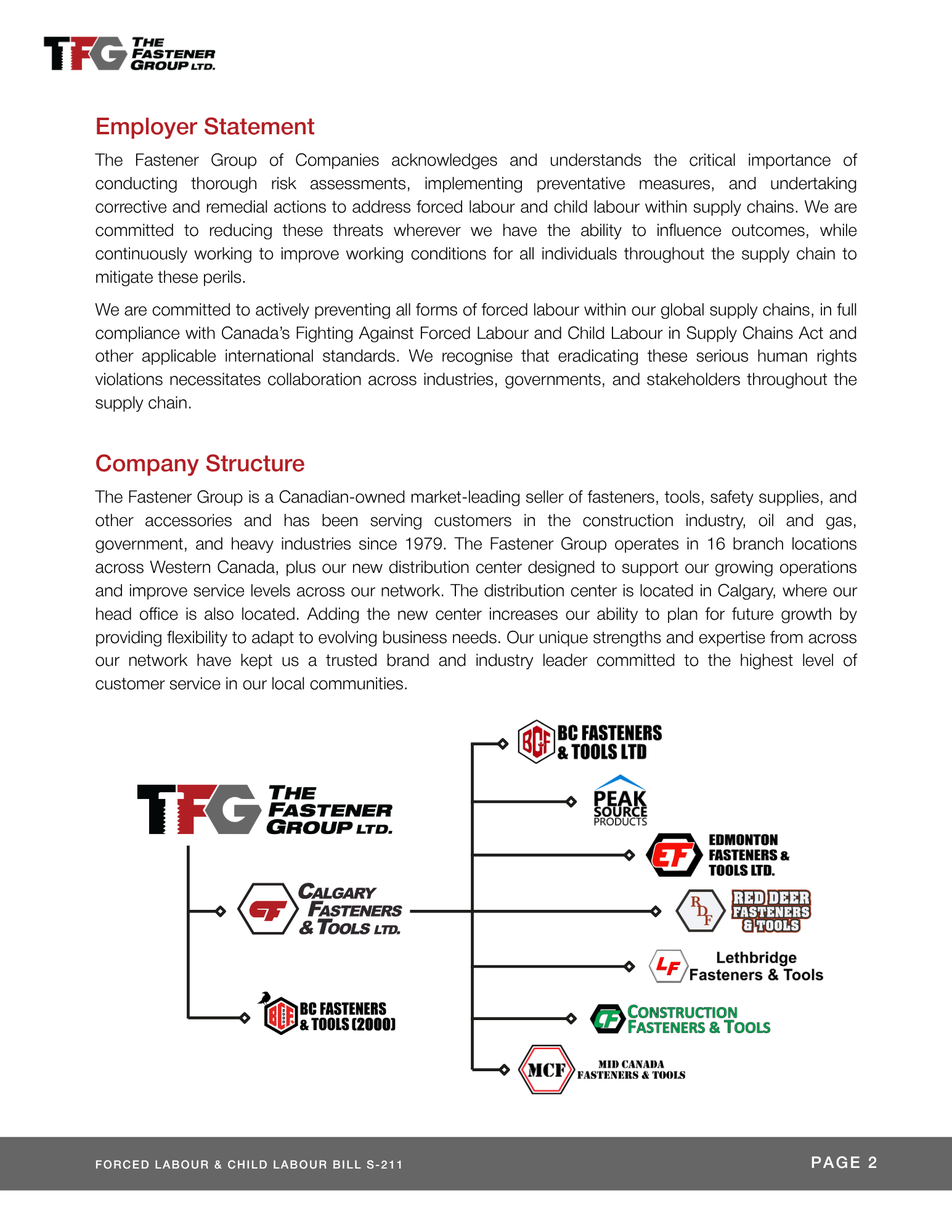 Employer Statement and Company Structure